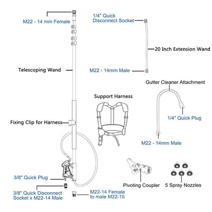 Telescoping Pressure Washer 7.3m Pole with Harness