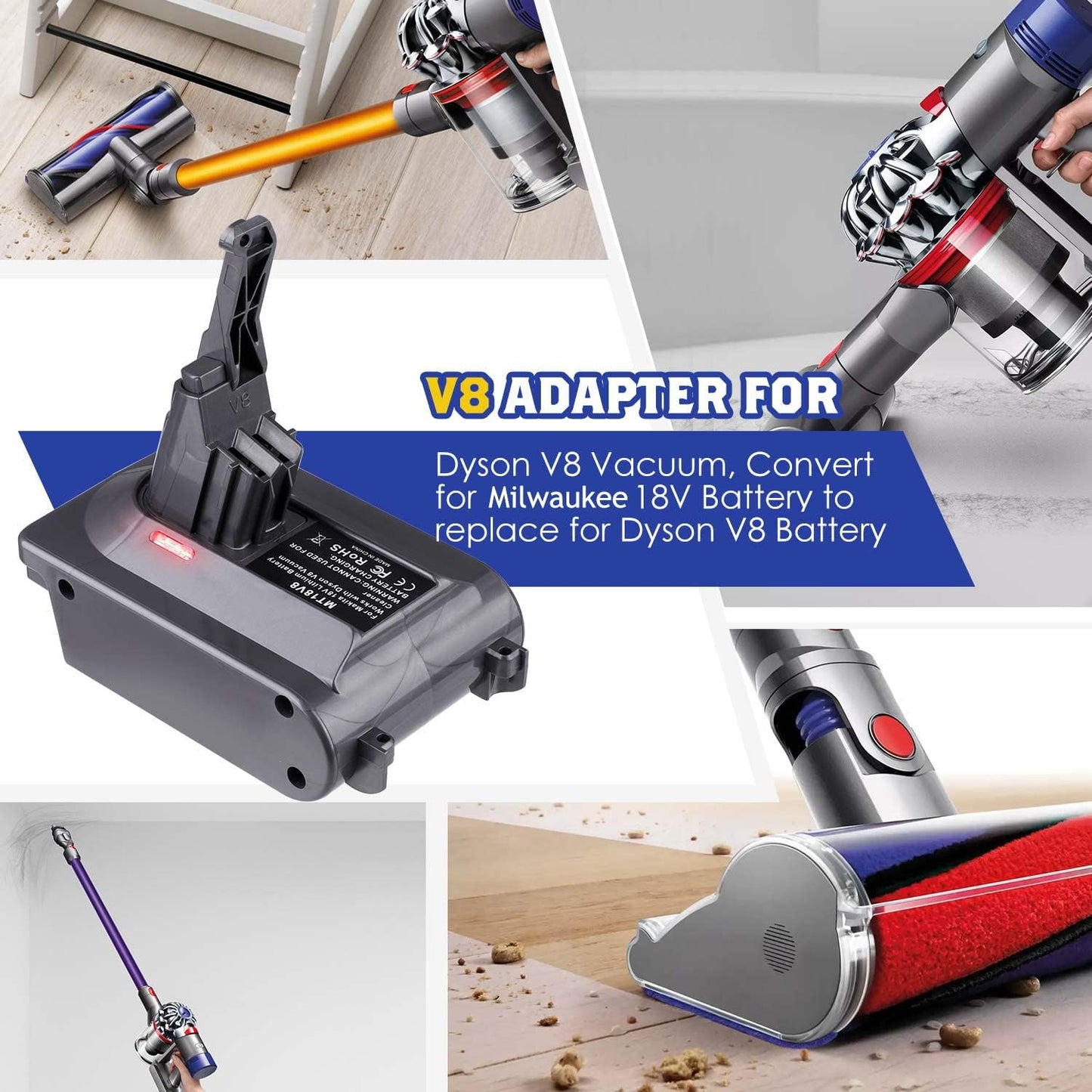 Milwaukee to Dyson Battery Adapter V7 / V8 Series Vacuum Cleaner Adapter Converter