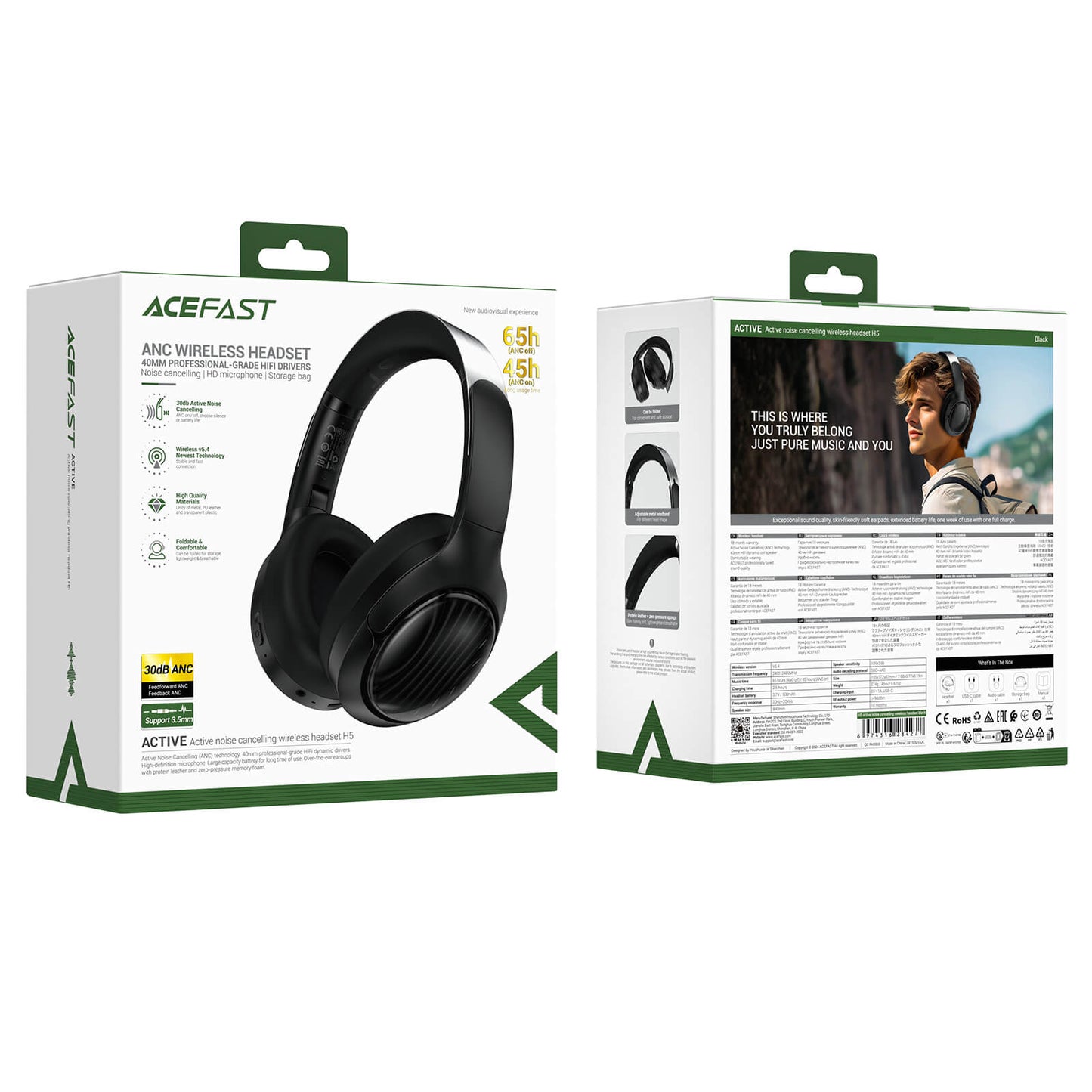 Acefast Hybrid Active Noise Canceling 40-Hour Wireless Headphone H5
