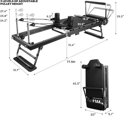 Foldable Pilates Reformer With Headrest Black