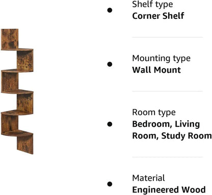 Vasagle 5-tier Floating Wall Bookshelf - Rustic Brown