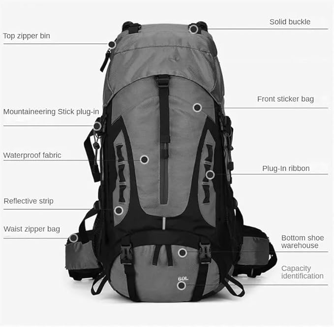 60L Camping & Hiking Backpack – Lightweight Travel Backpack for Outdoor Adventures HNHM1111