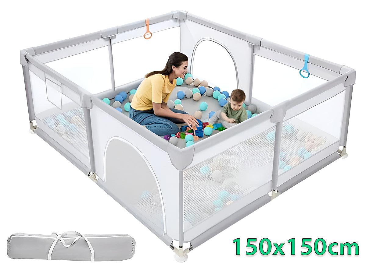 Portable Baby Playpen Fence Gate Wall Fence Barrier Play Gym Mat 150cm
