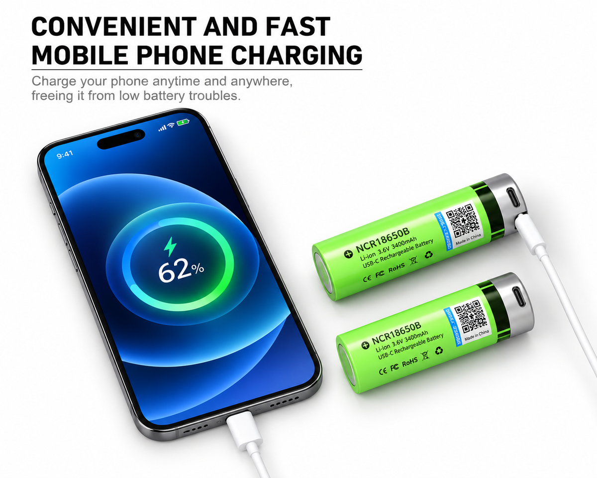 18650 Rechargeable Battery USB-C 2PCS
