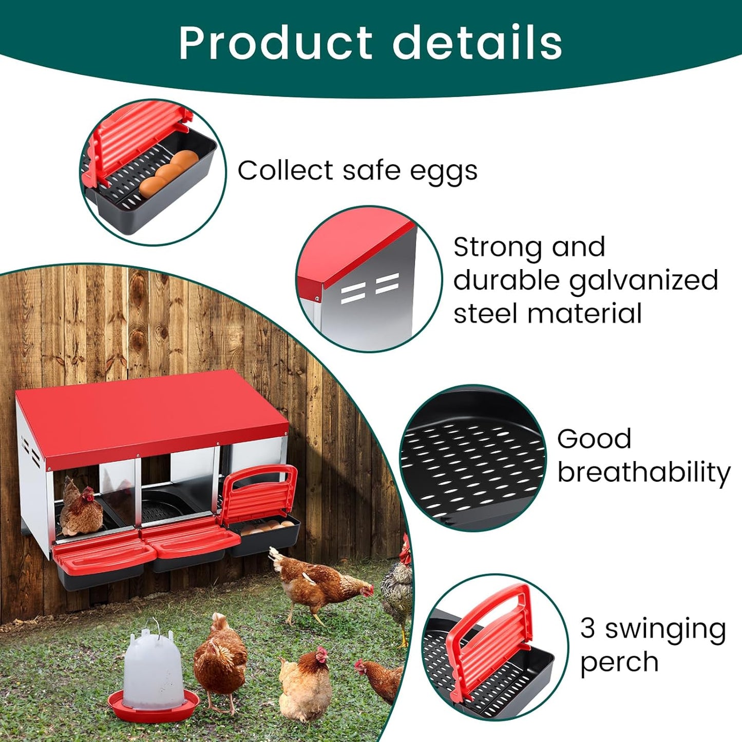 Nesting Box Chicken Hen Roll Away Laying Nest Boxes Chook Brooder 6 Compartment