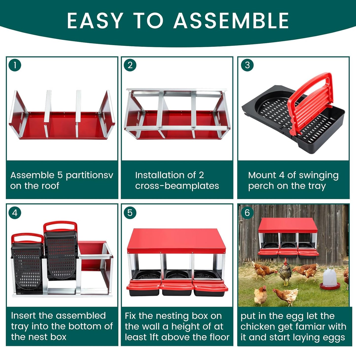 Nesting Box Chicken Hen Roll Away Laying Nest Boxes Chook Brooder 6 Compartment