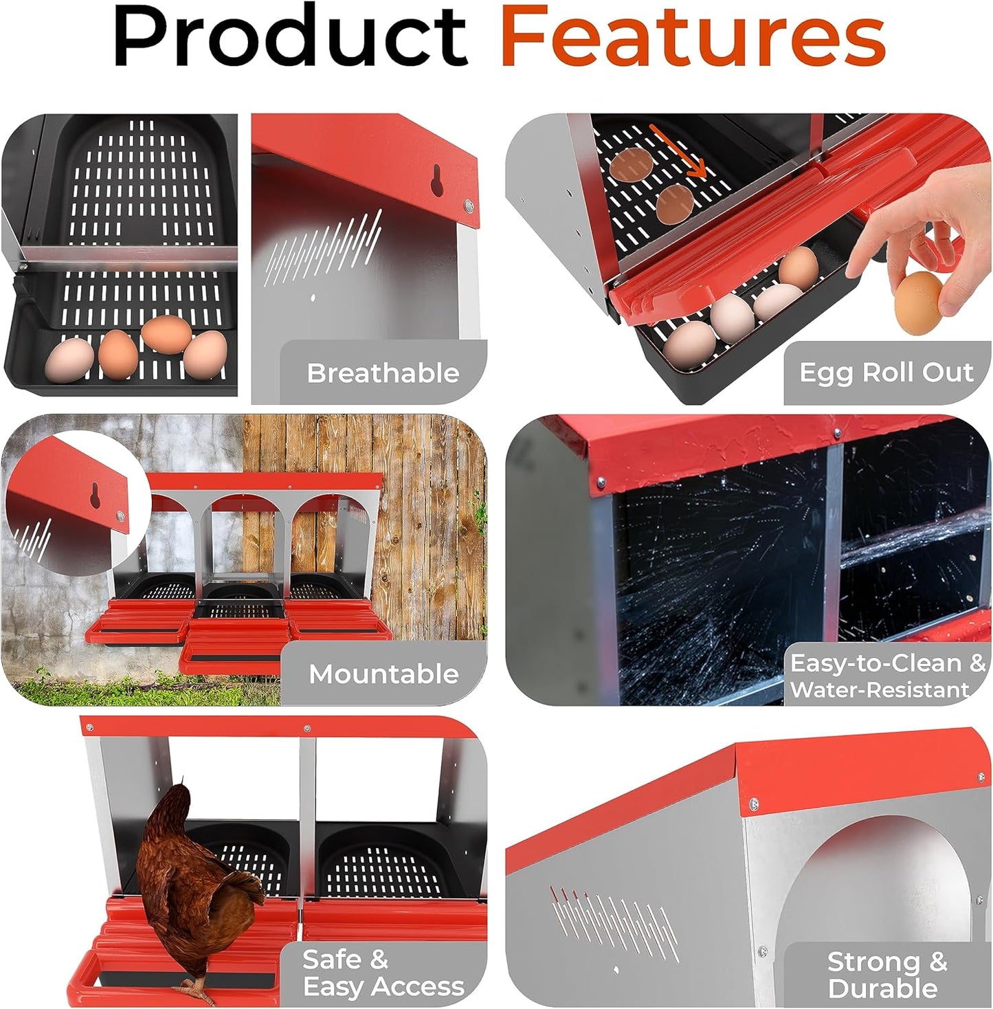 Nesting Box Chicken Hen Roll Away Laying Nest Boxes Chook Brooder 6 Compartment