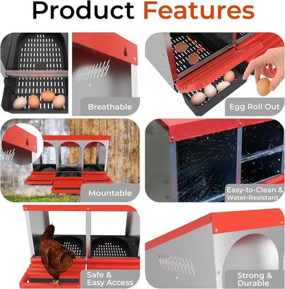 Nesting Box Chicken Hen Roll Away Laying Nest Boxes Chook Brooder 6 Compartment