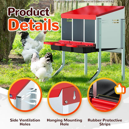 Nesting Box Chicken Hen Roll Away Laying Nest Boxes Chook Brooder 6 Compartment