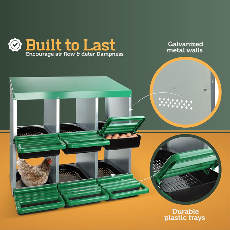 Nesting Box Chicken Hen Roll Away Laying Nest Boxes Chook Brooder 6 Compartment