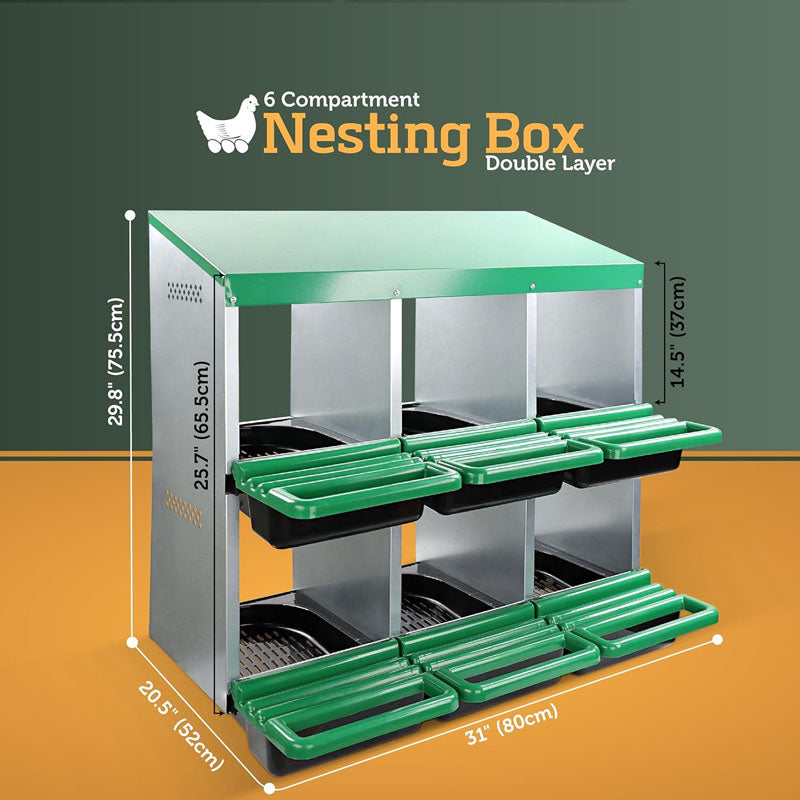 Nesting Box Chicken Hen Roll Away Laying Nest Boxes Chook Brooder 6 Compartment