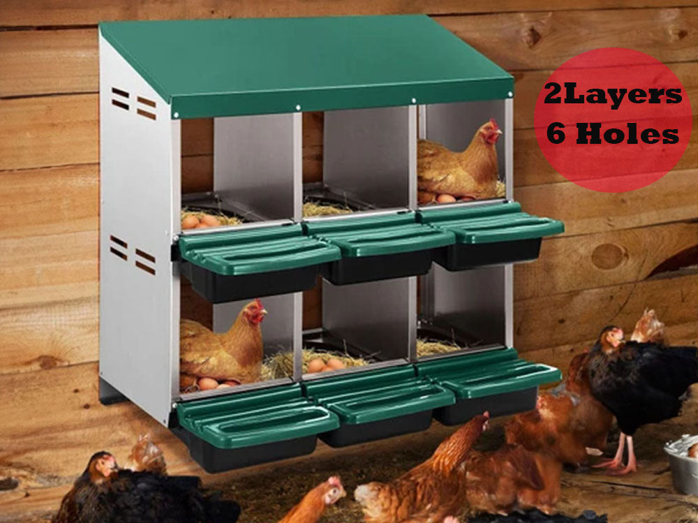 Nesting Box Chicken Hen Roll Away Laying Nest Boxes Chook Brooder 6 Compartment