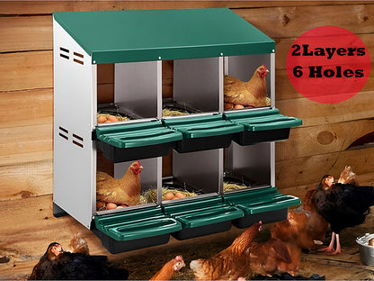 Nesting Box Chicken Hen Roll Away Laying Nest Boxes Chook Brooder 6 Compartment