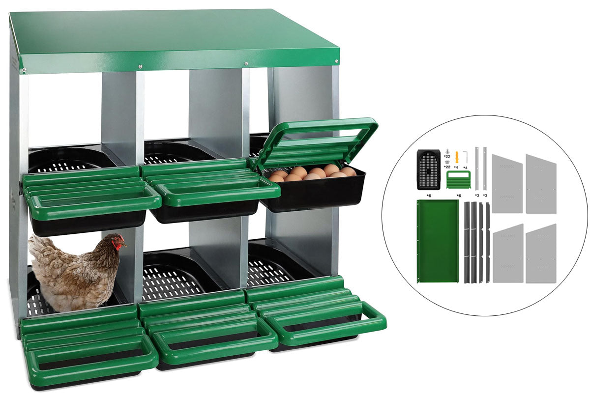 Nesting Box Chicken Hen Roll Away Laying Nest Boxes Chook Brooder 6 Compartment