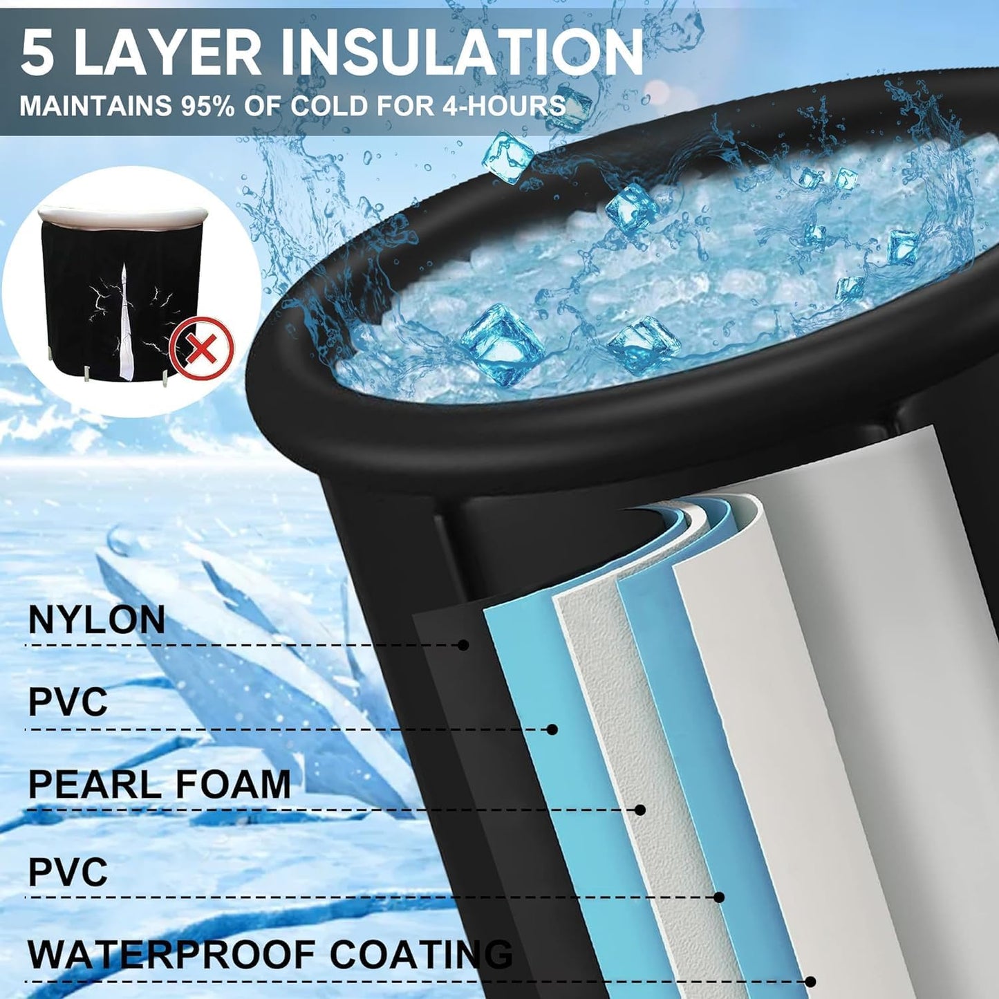 Portable Ice Bath Tub 300L Inflatable Hot Bathtub SPA Massage Athletes Outdoor