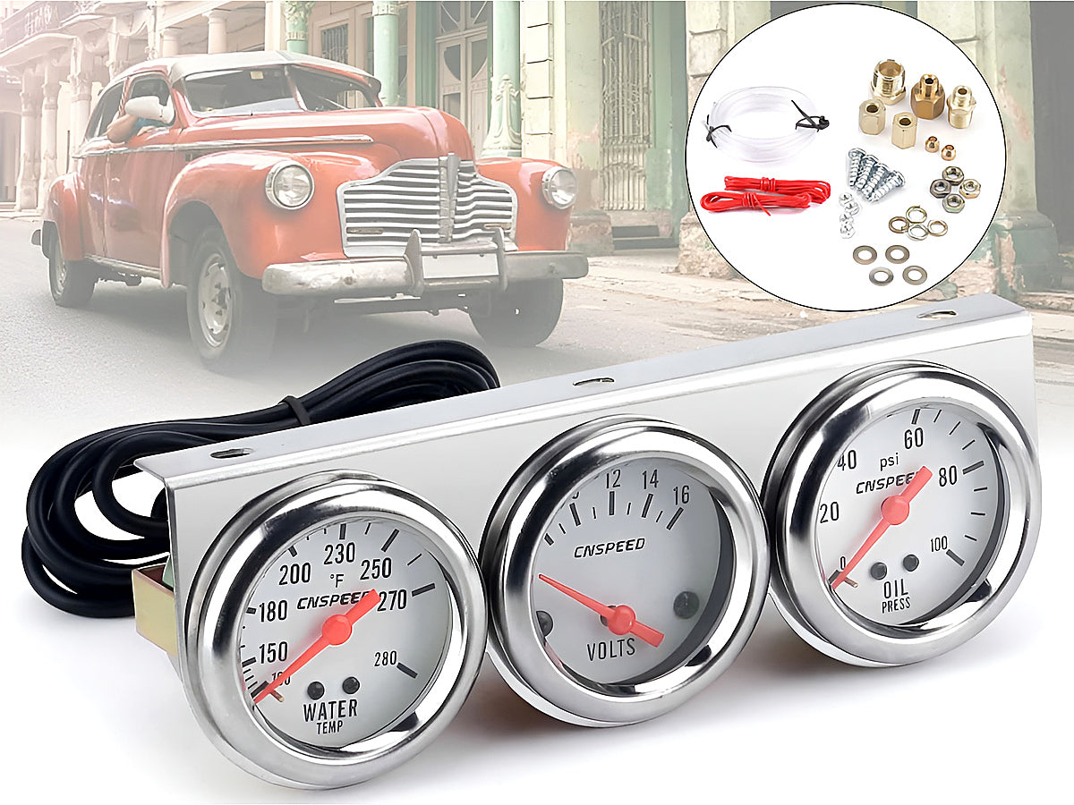 52mm Triple Kit Water Temperature Gauge Voltmeter Oil Pressure Gauge