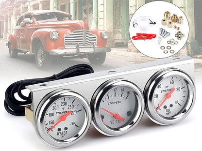 52mm Triple Kit Water Temperature Gauge Voltmeter Oil Pressure Gauge