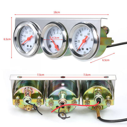 52mm Triple Kit Water Temperature Gauge Voltmeter Oil Pressure Gauge