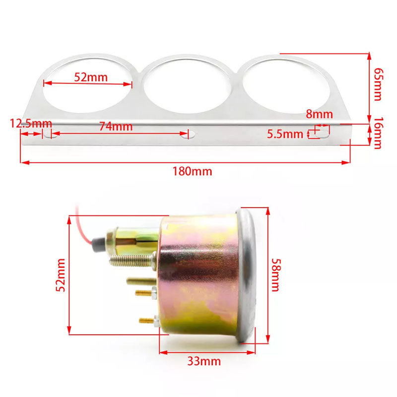 52mm Triple Kit Water Temperature Gauge Voltmeter Oil Pressure Gauge
