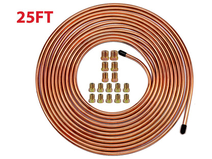 Brake Line Tubing Kit 3/16" OD 25 FT Coil Roll with Fittings