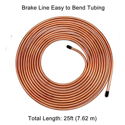 Brake Line Tubing Kit 3/16" OD 25 FT Coil Roll with Fittings