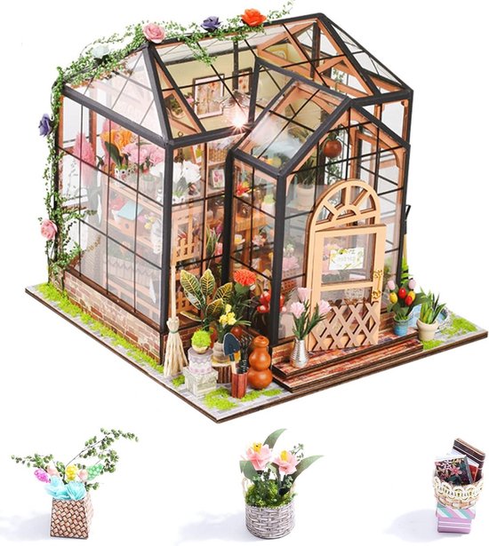 DIY Miniature Flower Greenhouse Wooden Dollhouse Kit