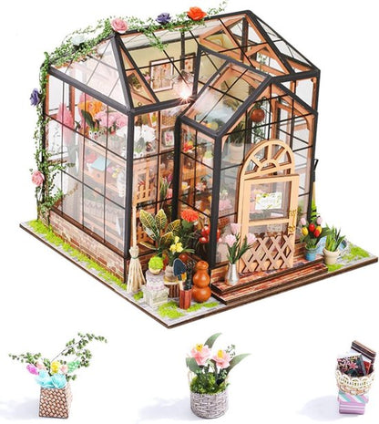 DIY Miniature Flower Greenhouse Wooden Dollhouse Kit