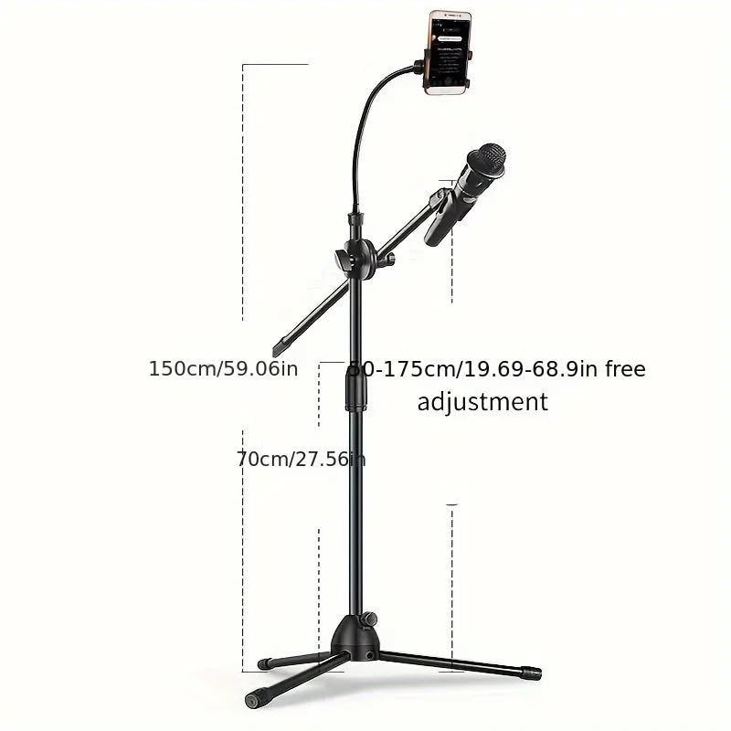 Microphone Stand with Phone Clip Gear Design Gooseneck Tube Height-Adjustable