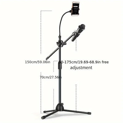 Microphone Stand with Phone Clip Gear Design Gooseneck Tube Height-Adjustable