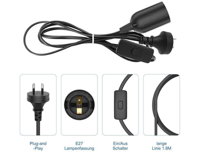 1PC E27 Socket With Wire Lamp Holder For Bulb With Power Cord Electrical Outlet