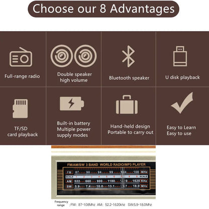 Multi Band Vintage FM Radio Speaker Bluetooth