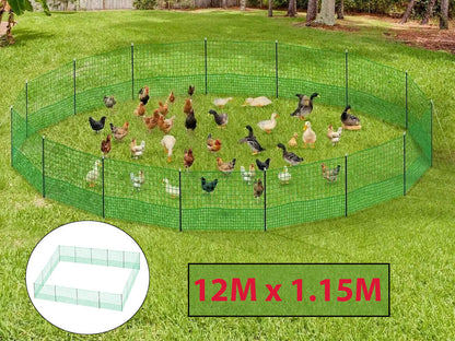 12M Chicken Fence Hen Poultry Coop Farm Runs Mesh Cage Net Habitat Safe House Pen
