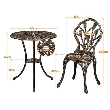 2-Seater Cast Aluminium Bistro Set Patio Furniture Sets