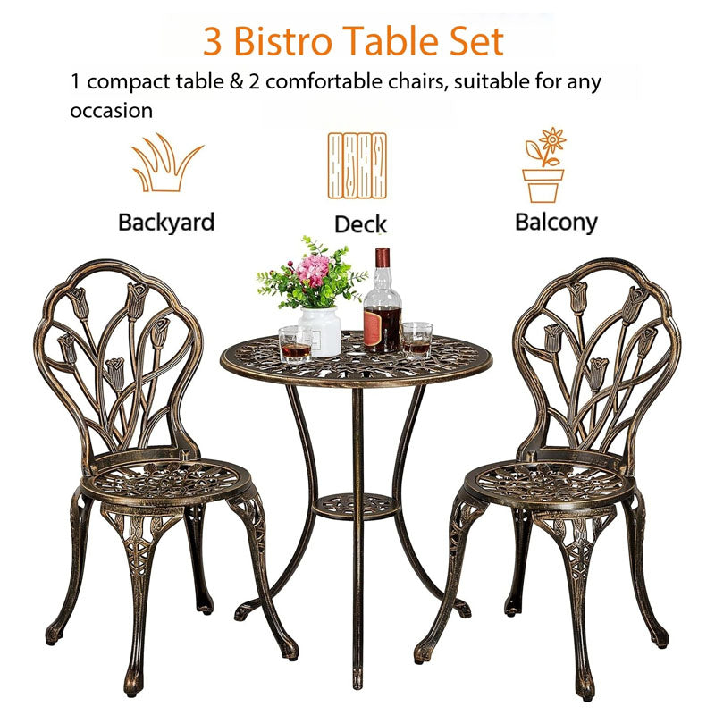 2-Seater Cast Aluminium Bistro Set Patio Furniture Sets