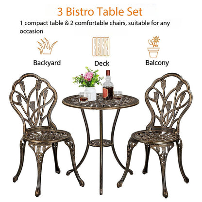 2-Seater Cast Aluminium Bistro Set Patio Furniture Sets