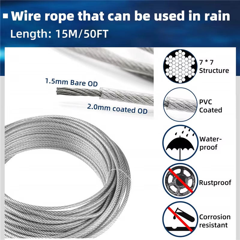 30M Stainless Steel Wire Rope Cable Kit