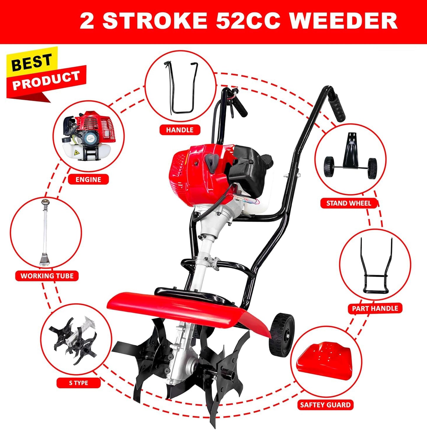 Rotary Hoe Tiller Cultivator 52CC Heavy Duty 2 Stroke