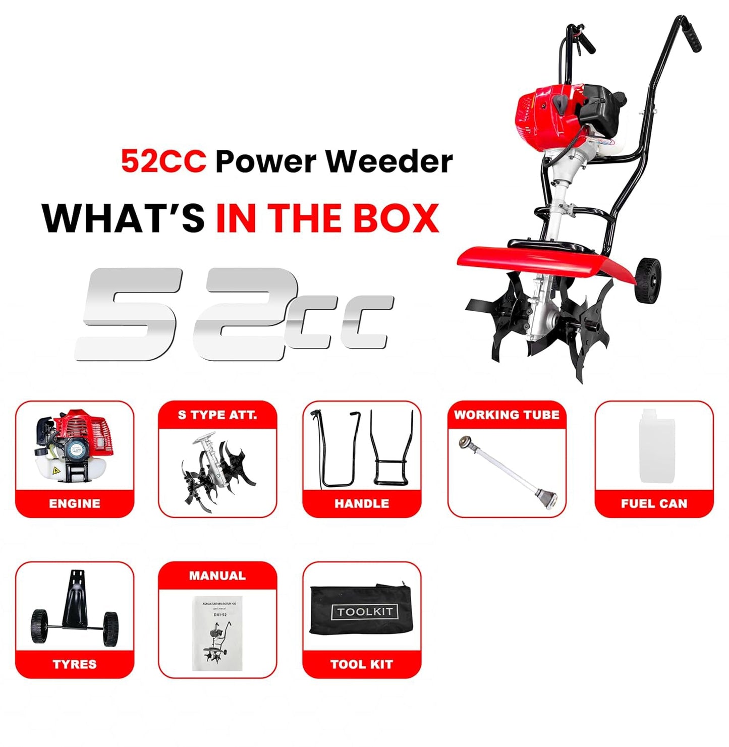 Rotary Hoe Tiller Cultivator 52CC Heavy Duty 2 Stroke