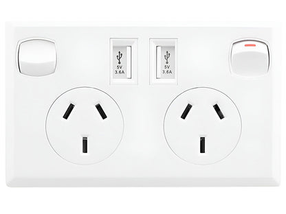 Double Power Point Wall Socket with USB