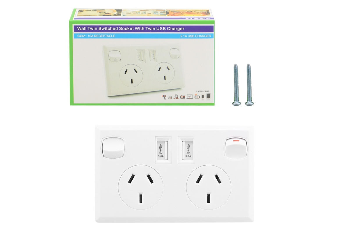 Double Power Point Wall Socket with USB