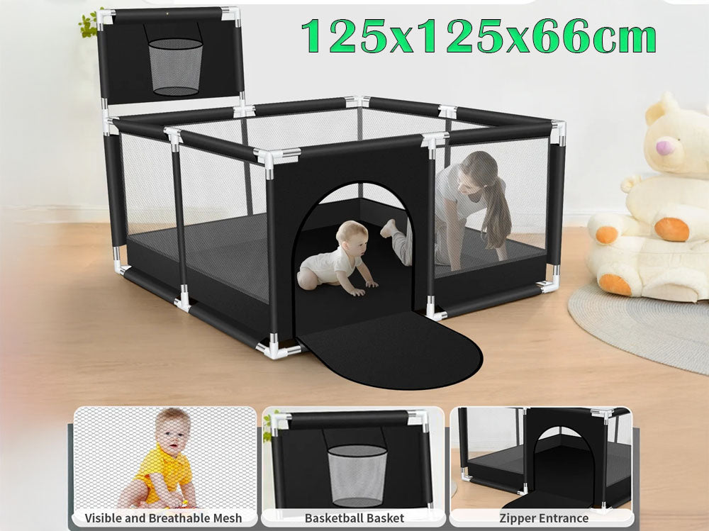 Portable Baby Playpen Fence Gate Wall Fence Barrier Play Gym Mat 125cm