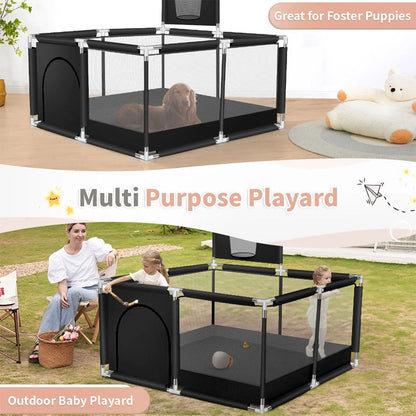 Portable Baby Playpen Fence Gate Wall Fence Barrier Play Gym Mat 125cm