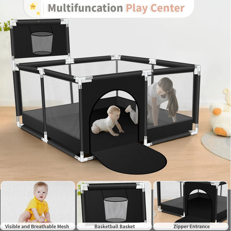 Portable Baby Playpen Fence Gate Wall Fence Barrier Play Gym Mat 125cm
