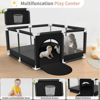 Portable Baby Playpen Fence Gate Wall Fence Barrier Play Gym Mat 125cm
