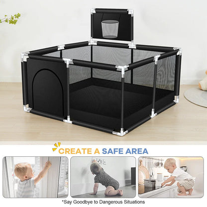 Portable Baby Playpen Fence Gate Wall Fence Barrier Play Gym Mat 125cm
