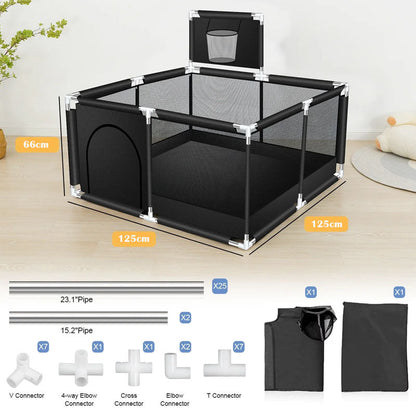 Portable Baby Playpen Fence Gate Wall Fence Barrier Play Gym Mat 125cm