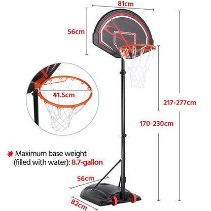 32" Youth Portable Basketball Hoop 7-9ft Adjustable Height Hoop System