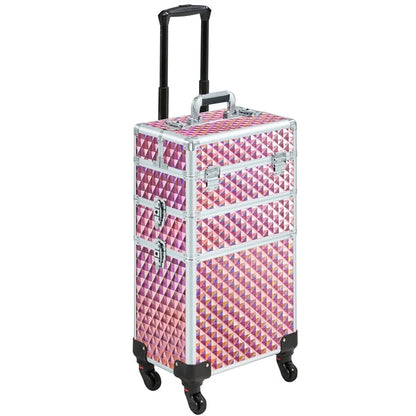 3-in-1 Rolling Makeup Train Case Portable Cosmetic Trolley