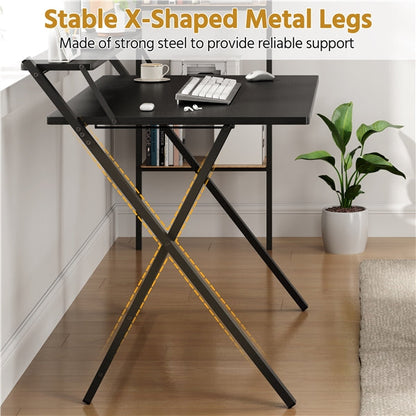 2-Tier Foldable Computer Desk w/ Monitor Shelf Home Office Table