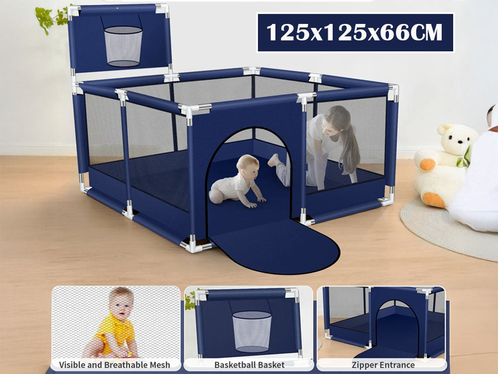Portable Baby Playpen Fence Gate Wall Fence Barrier Play Gym Mat 125cm